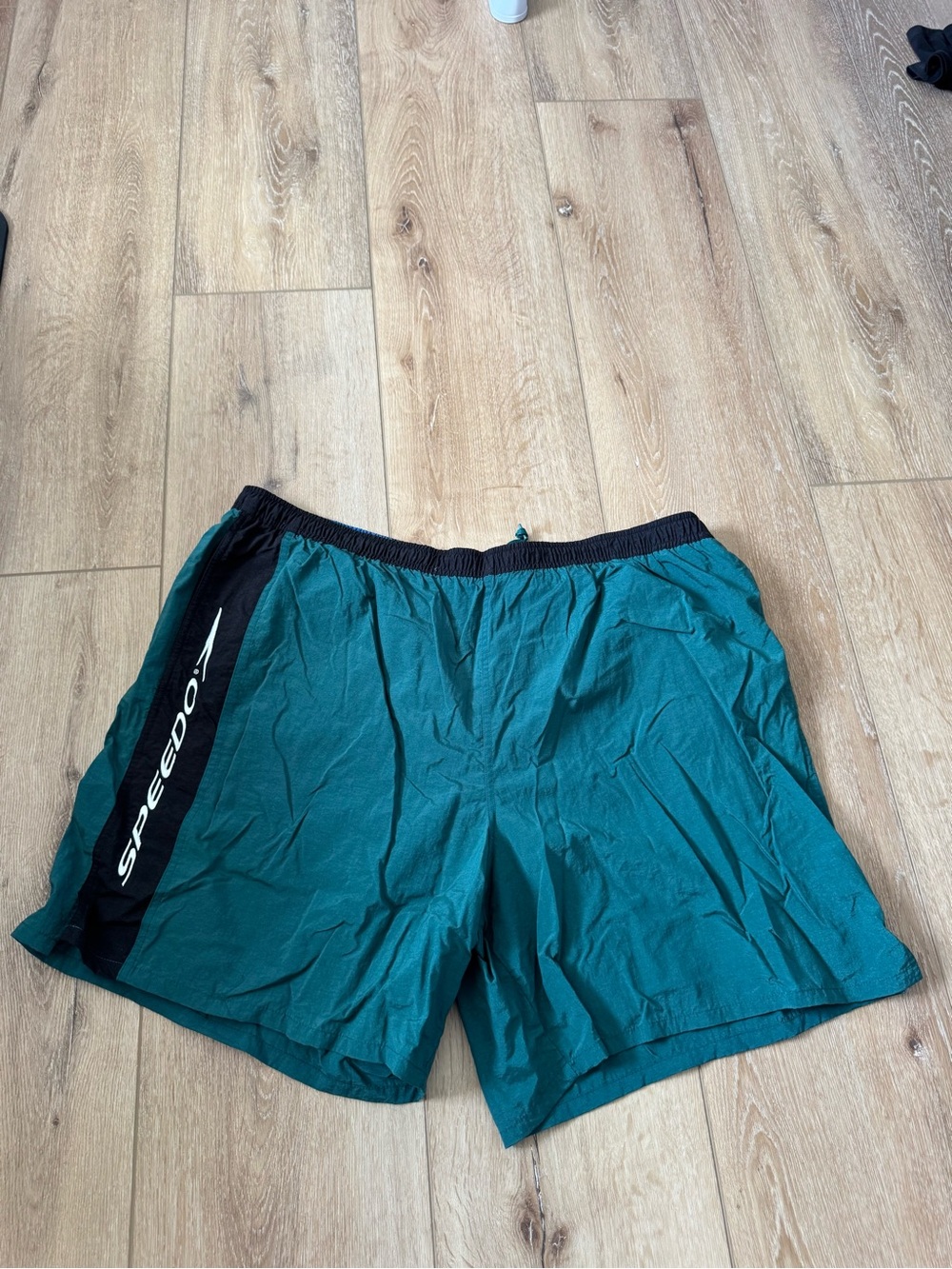 Vintage 90s SPEEDO Swim Trunks Shorts Men’s 2XL Greenish Black Logo 6” Inseam